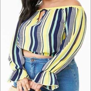 Plus Size Variegated Striped Print Crop Top